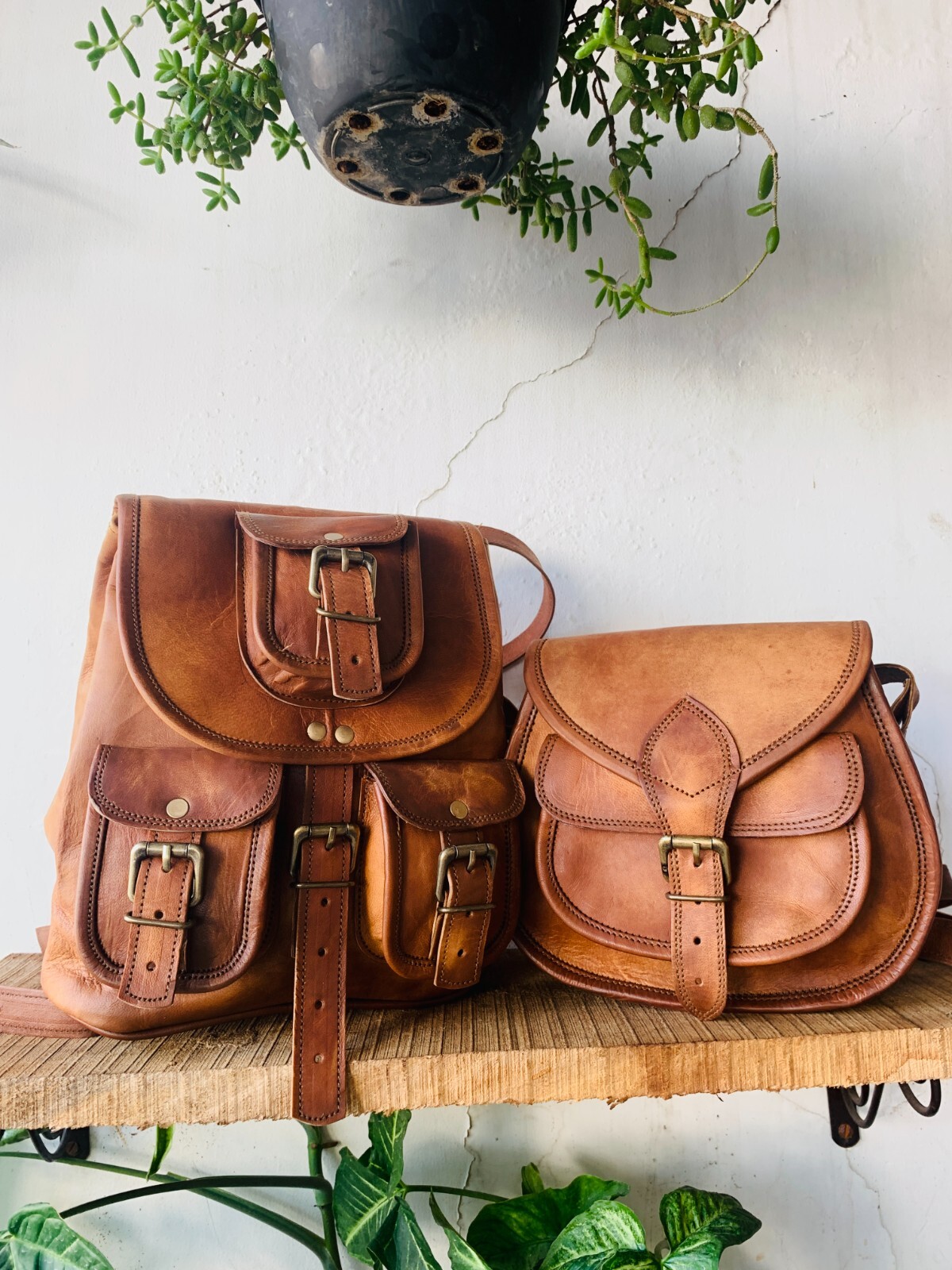 13″ New Large Genuine Leather Backpack Rucksack Travel Free Bag [7X9 inch ]