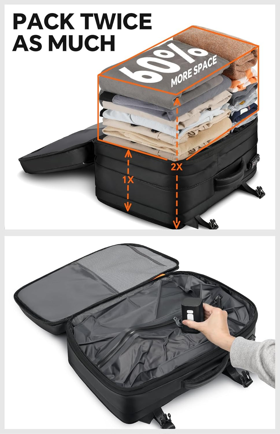 Vacuum Backpack Travel, 70L Expandable Carry on Backpack with Compression System