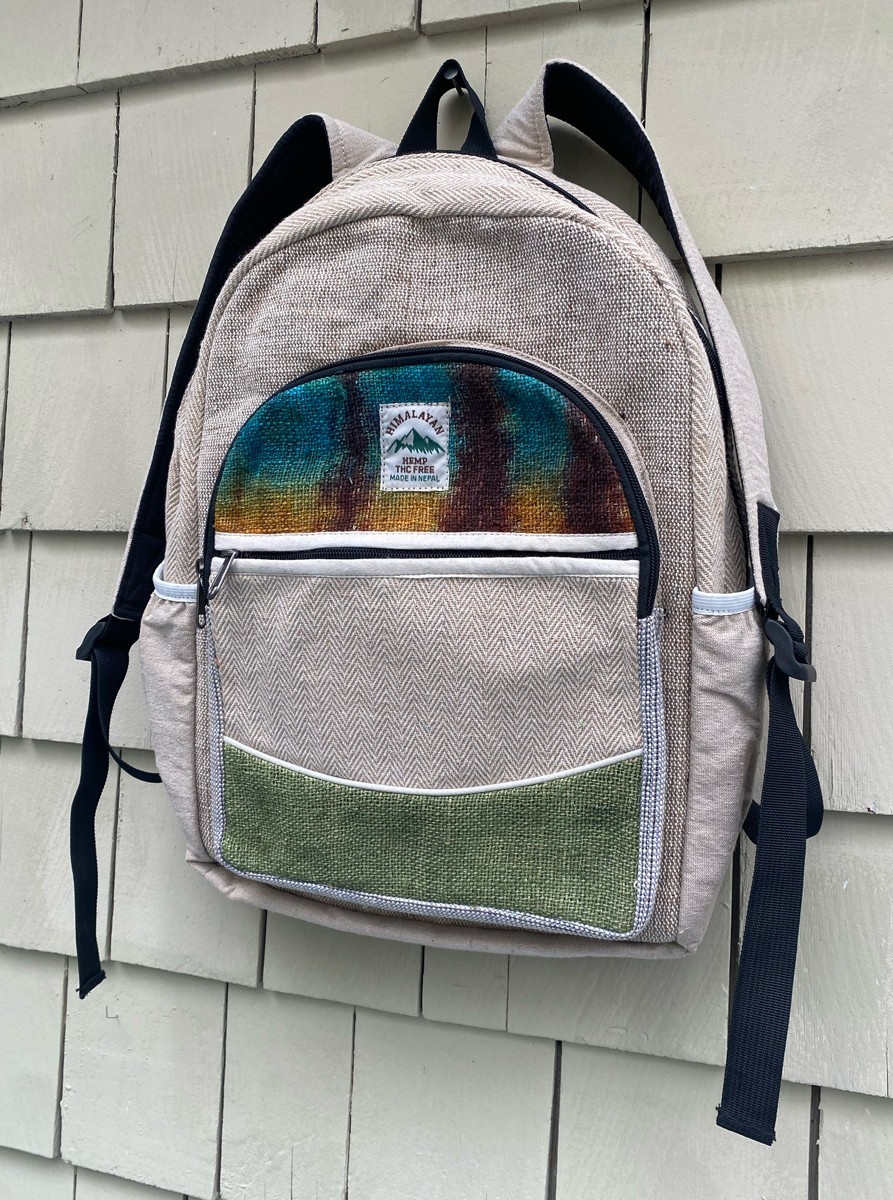 Himalayan Hemp Backpack Multipocket Multicolor, Made In Nepal 16x12x4