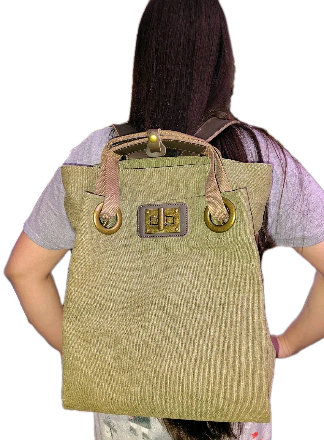 ZEDE Unisex Pont Des Arts Small Backpack – Olive- Green