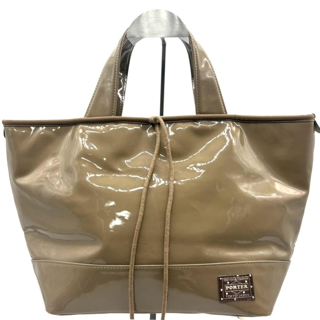 PORTER GIRL Patent Leather Tote Bag Beige Yoshida Japan