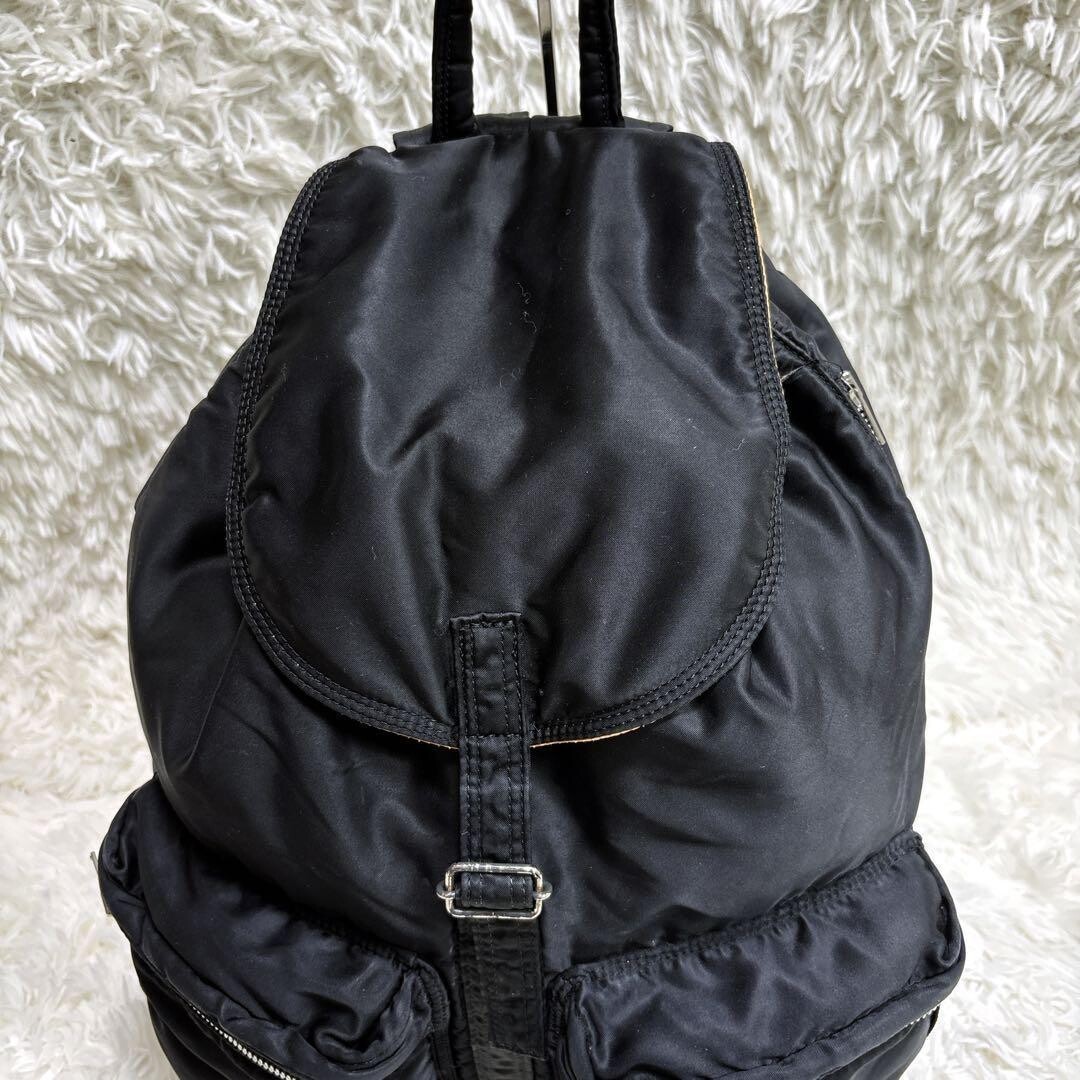 PORTER Tanker Drawstring Backpack Black Orange Nylon Japan Mens Bag 35x45cm