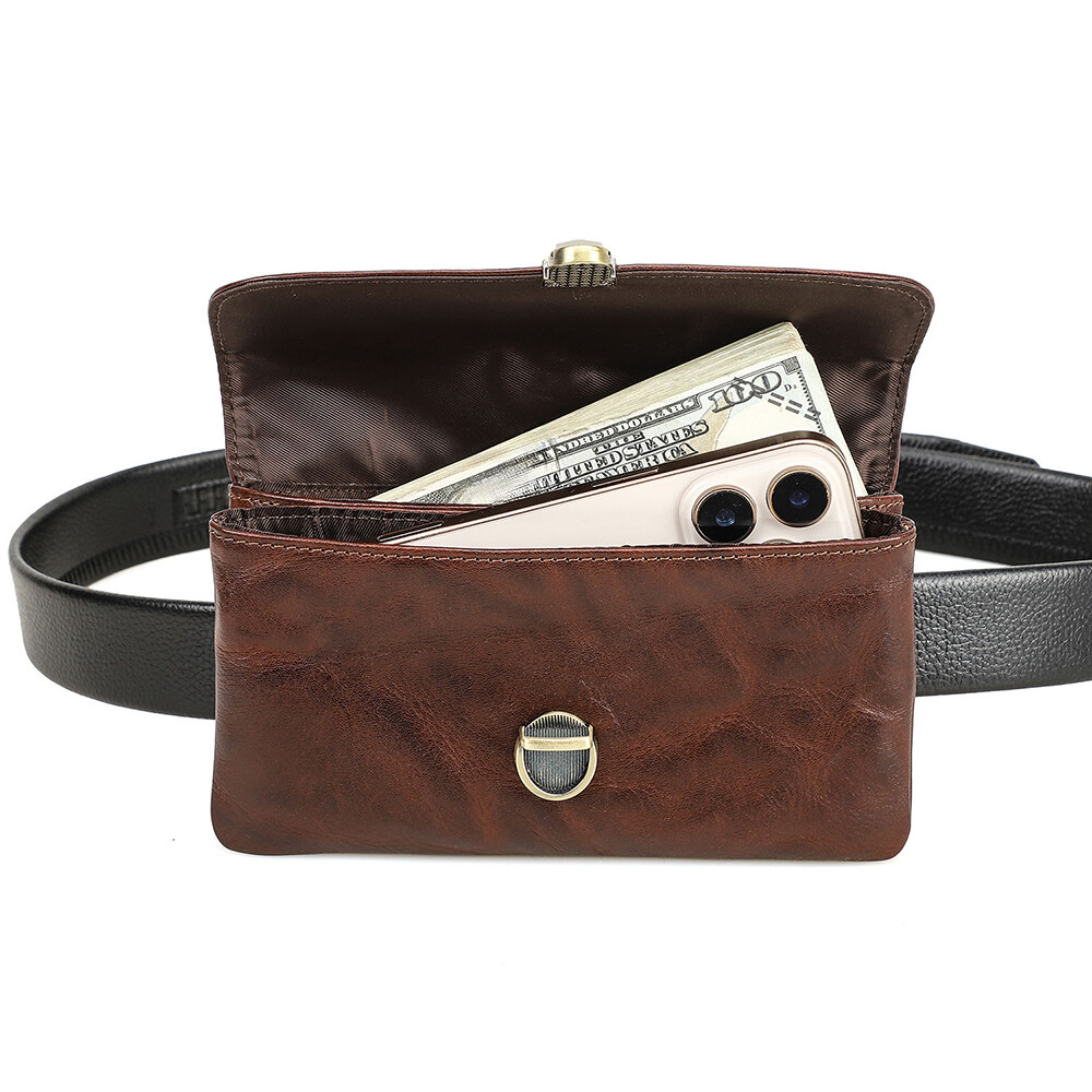 Genuine Leather Waist Bag Cell Phone Holster Belt Loop Case Flip Cover Wallet