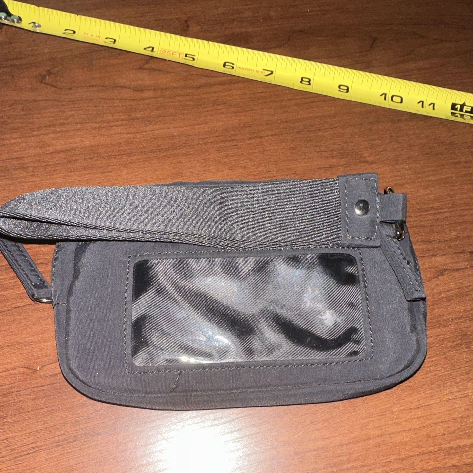 Gray Small Wristlet Zip Pouch w/ Wrist Strap & Clear ID Window Solid Unisex