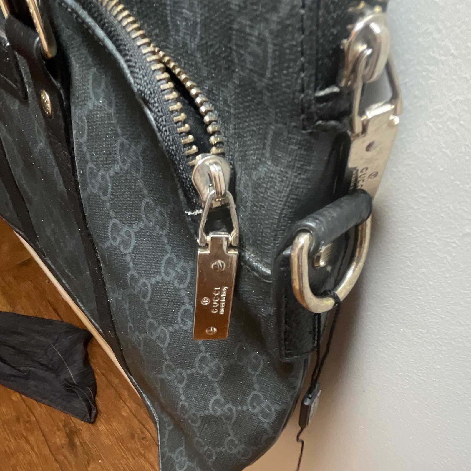 Gucci Black Monogram Briefcase Zip Top Large Inner Pockets Double Handles