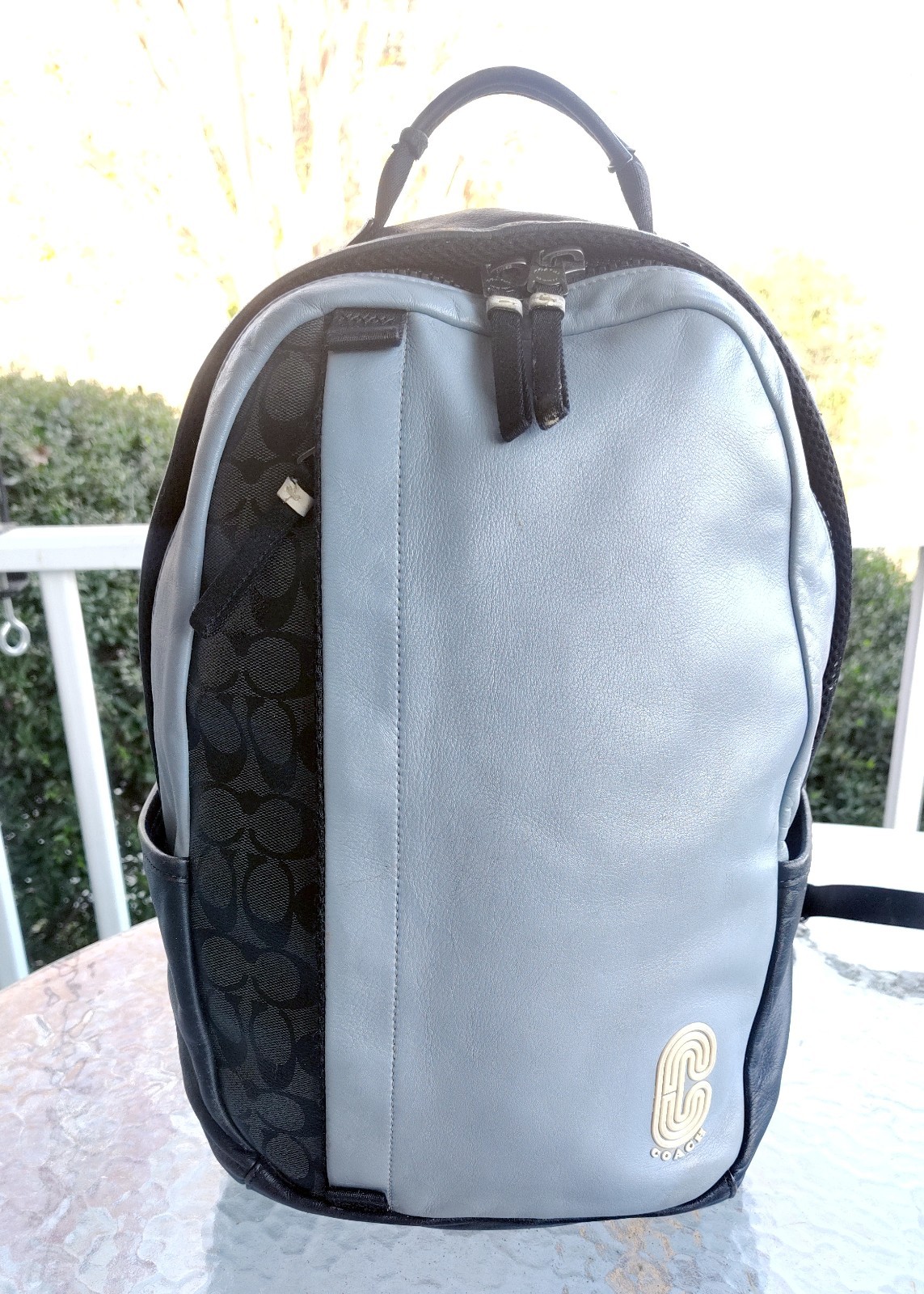 Coach 3764 Moto Edge Black & Blue Signature C Coated Canvas w/Leather Backpack