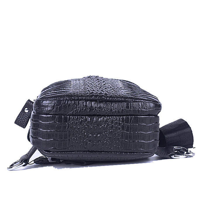 Genuine Leather Sling Backpack, Crocodile Pattern Men‘s Crossbody Shoulder Bag