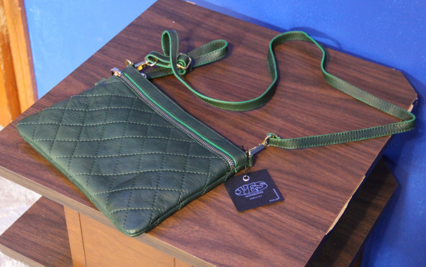 New Genuine Italian Leather Quilted Wristlet w/Crossbody Strap | Yes Accessories