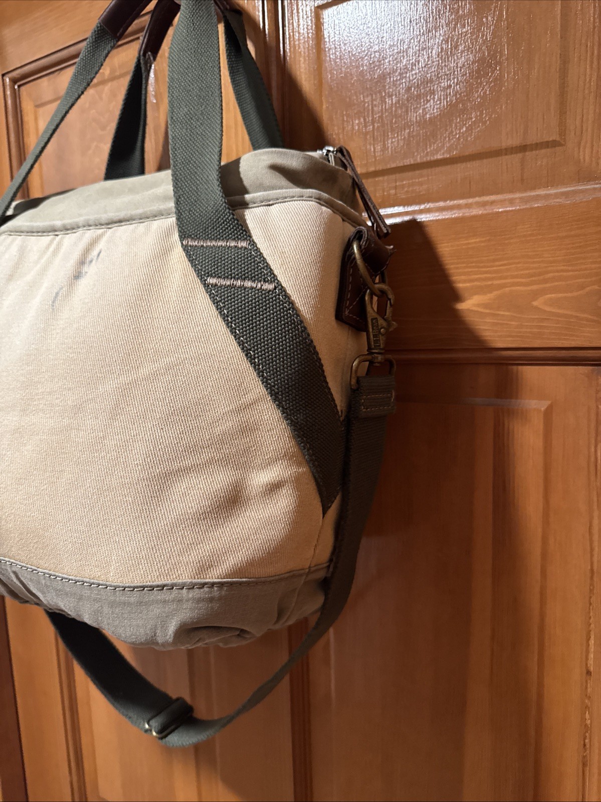 LL Bean Insulated Waxed Canvas Cooler Tote Beach Camp Bag Khaki Green