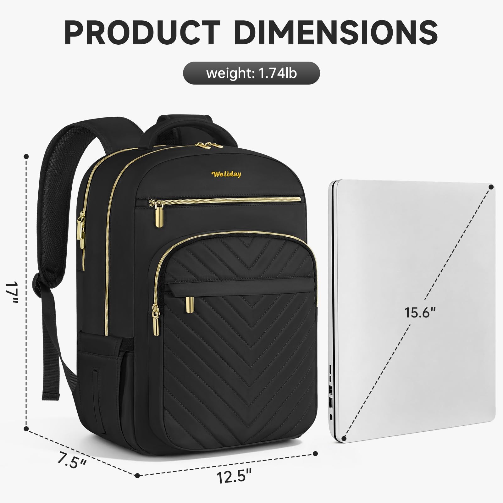Black 15.6 Inch Laptop Backpack For Women Water Resistant Work 16 Pockets