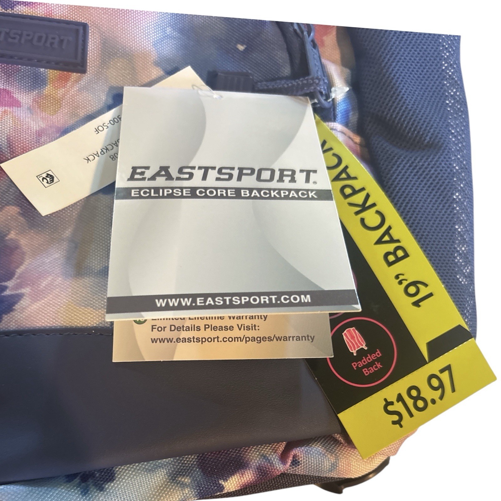 Eastsport Eclipse Core 19” Floral Tie Dye School Travel Water Resistant Backpack