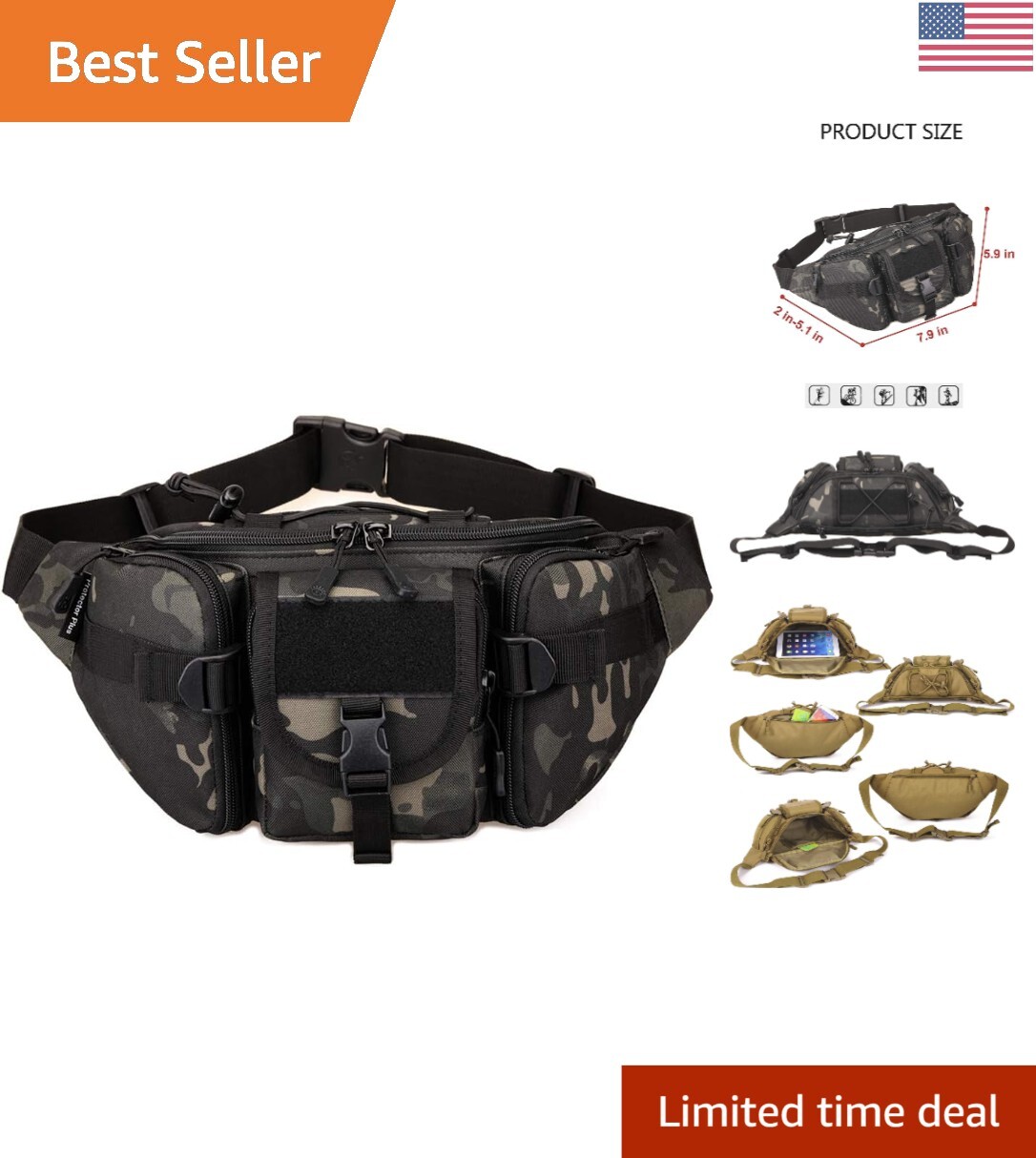 Tactical Military Fanny Pack – High Density 1000D Nylon Waist Bag for Outdoor…