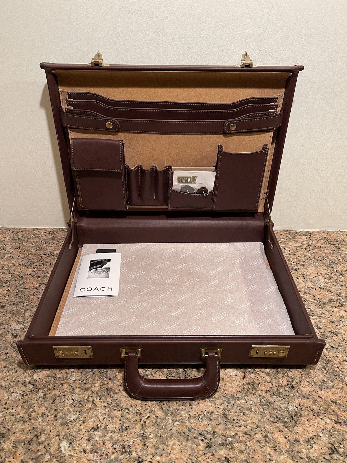 Coach Brown Leather Hard Sided 4.5″ Briefcase Rare Nos Vintage Made In The USA.