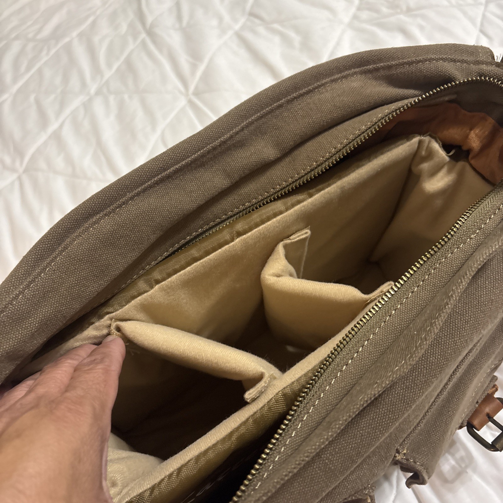 Kattee Canvas Messenger Bag Brown Leather Straps Snap Buckle Zip Adjustable Flap