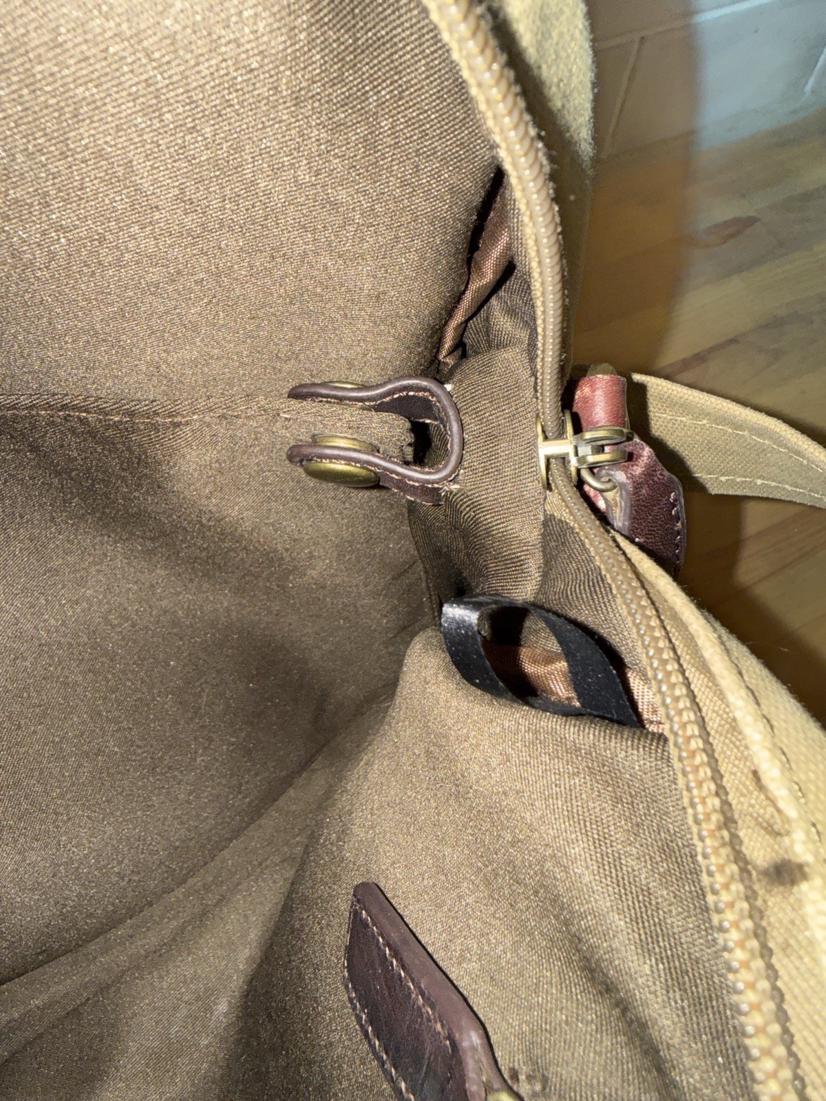 Bosca Leather & Canvas Messenger Bag Briefcase Tan & Brown Attache Laptop Work