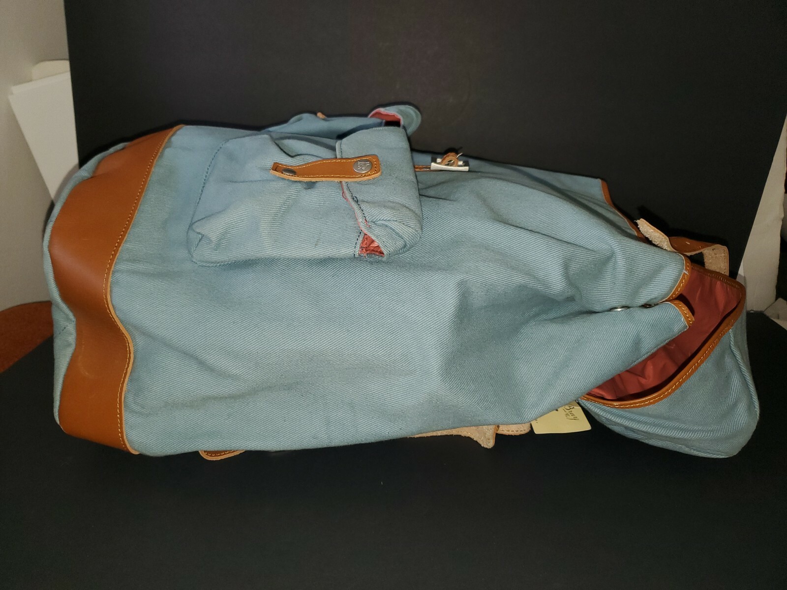 The Brothers Bray Billykirk Backpack Cotton Blue with Leather Trim Vinyl Liner