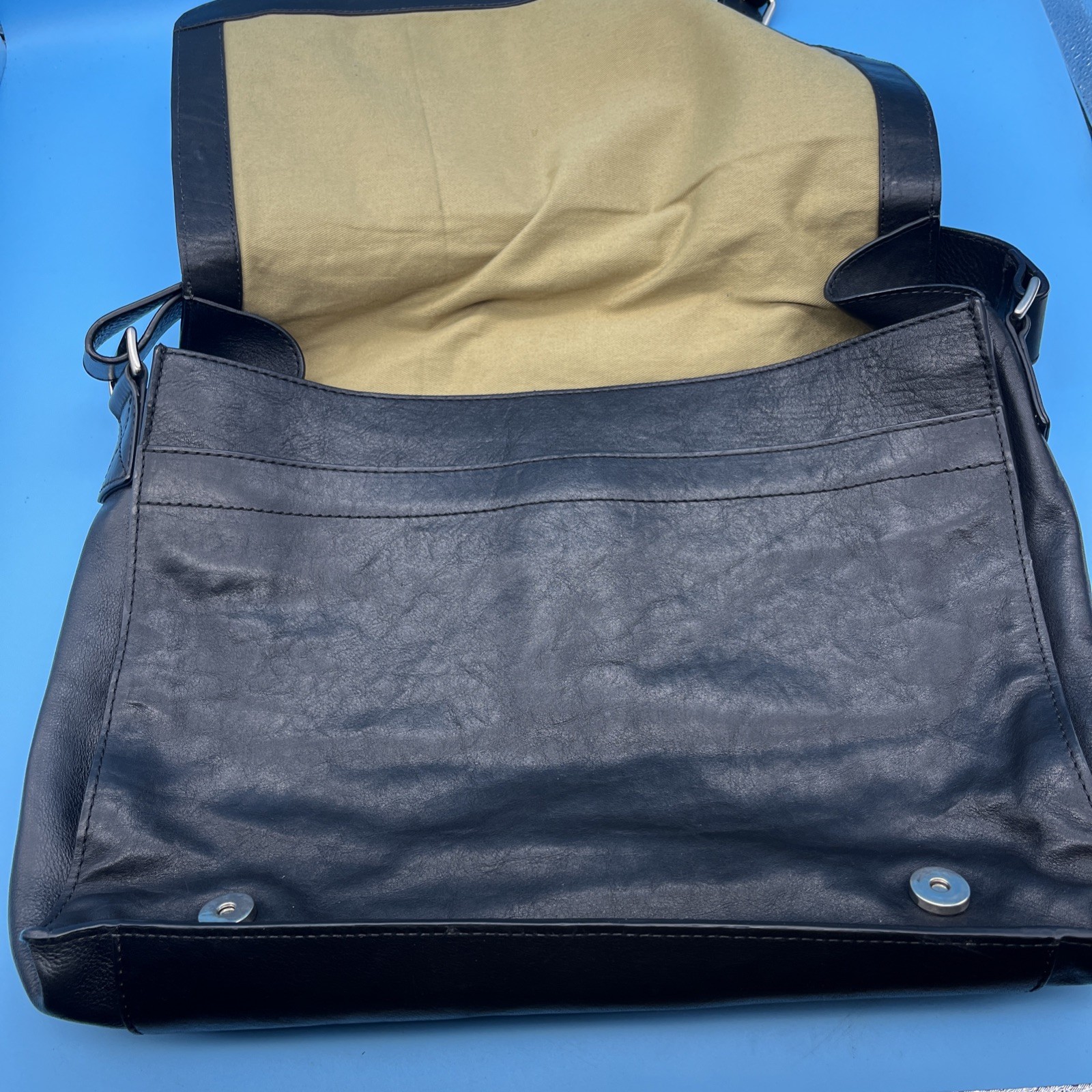 Cole Haan Black Leather Flap Messenger Bag