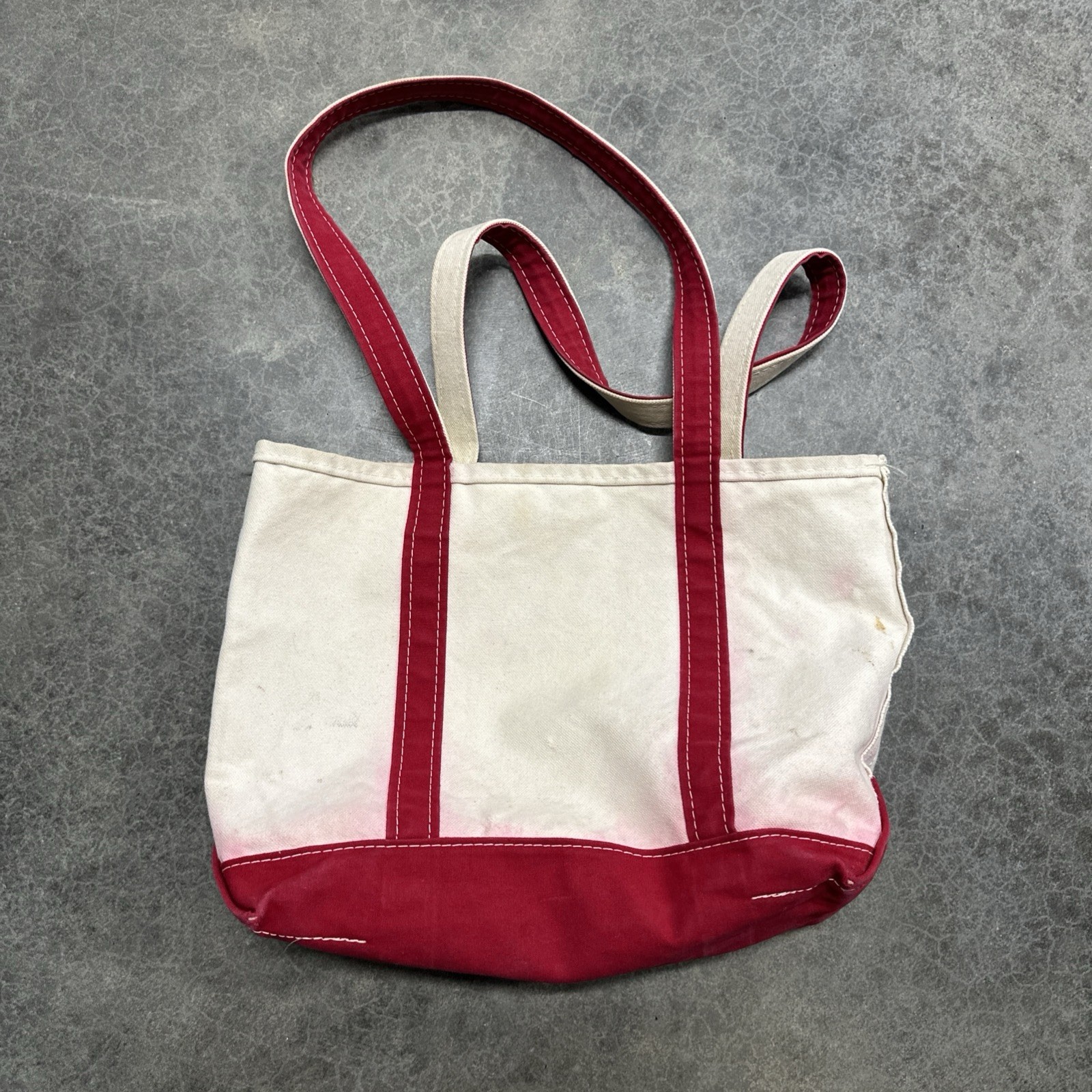 L.L. Bean Boat & Tote Bag Canvas Made In USA Wine Maroon White Medium