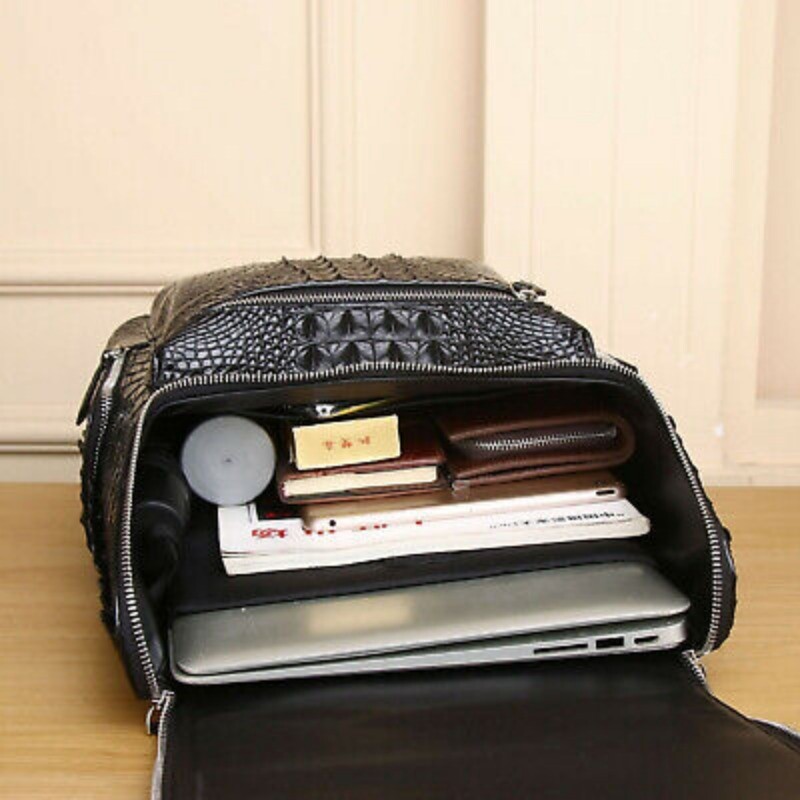 100% Real Leather Backpack, New Crocodile Pattern Travel Backpack Large Rucksack