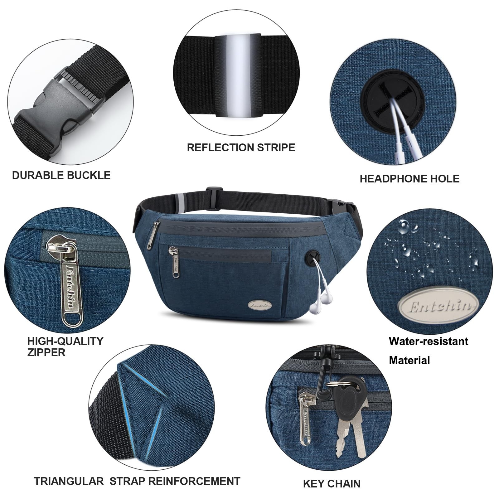 Fanny Pack For Men Women 4-Zipper Pockets Adjustable Waist Bag Travel