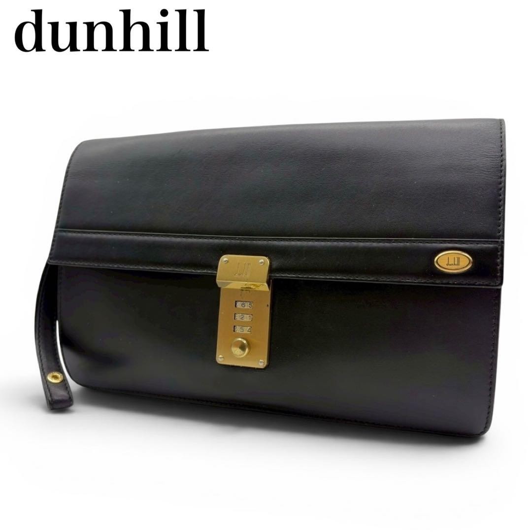 Dunhill Flap Clutch Bag Second Bag Black Leather Dial Lock Wrist Strap Men’s