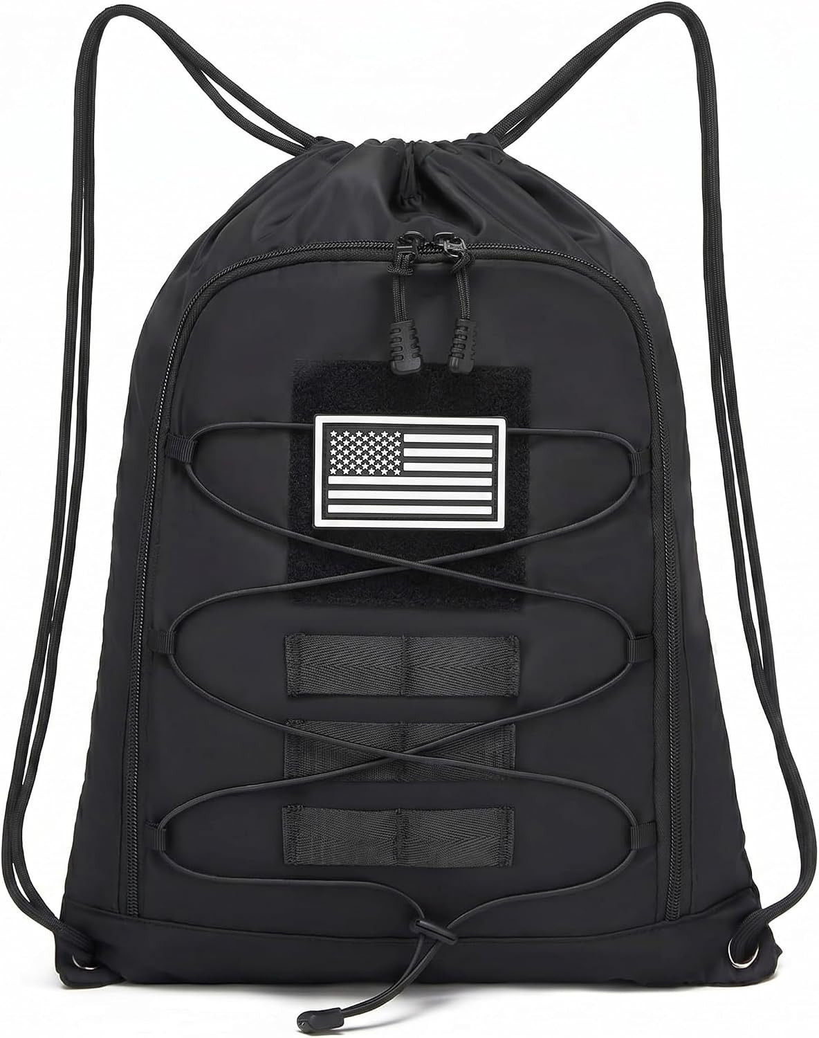 Seyfocnia Drawstring Backpack Tactical String Gym Bag with Zipper Pockets, Water
