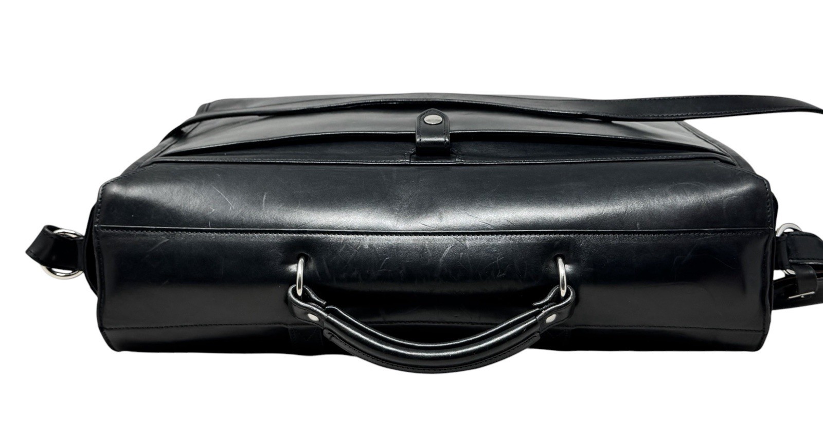 Glaser Designs Black Hand Burnished Leather 17” Flapover Bag Satchel Briefcase