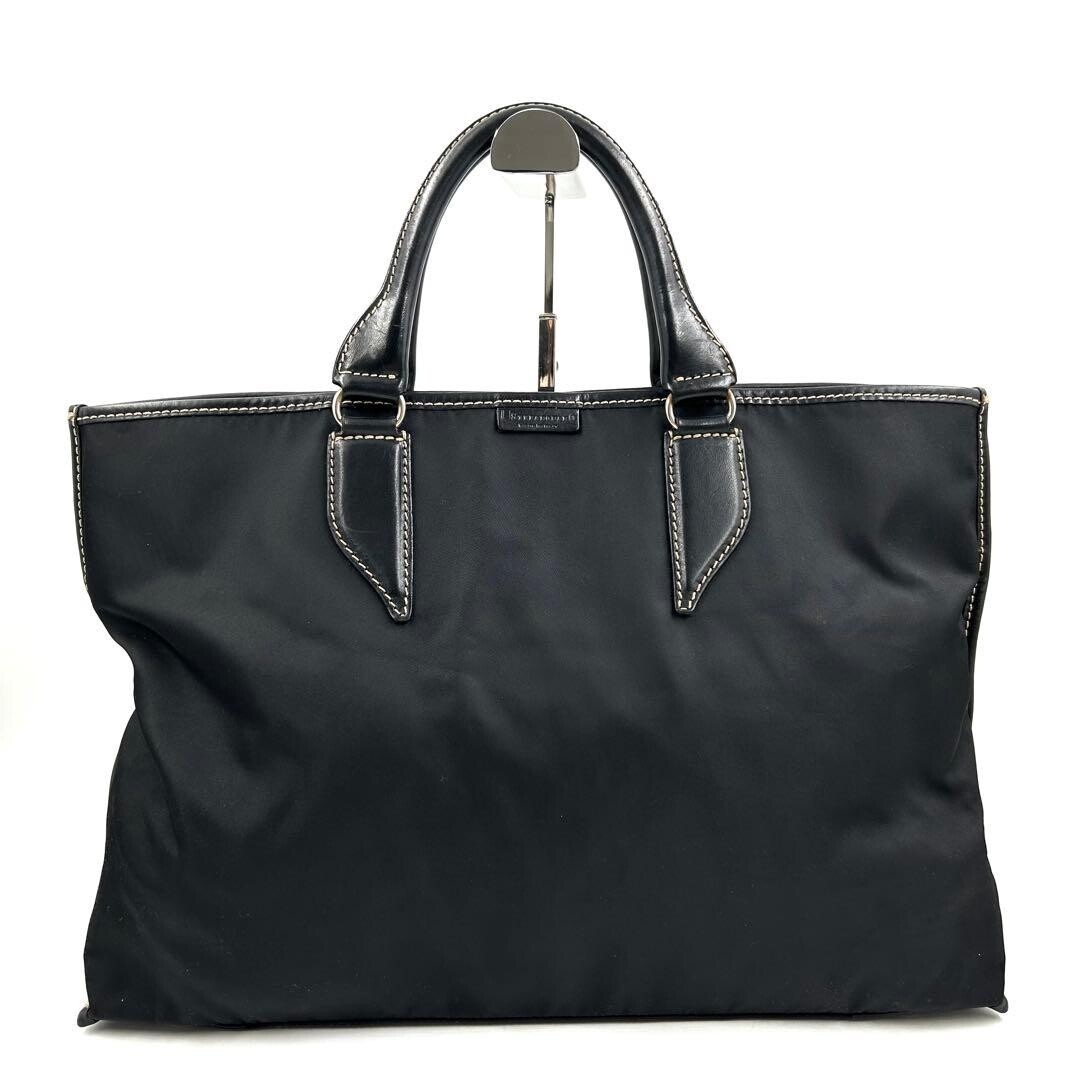 Stefanomano 883 Black Nylon Leather 2Way Business Bag A4 Shoulder Tote 45cm