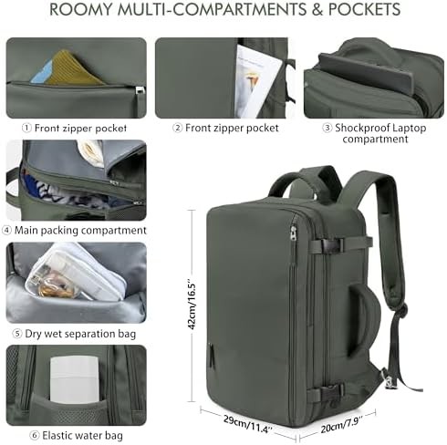 Beraliy Travel Backpack for Men Women, Carry On Backpack, 16 Inch Laptop Backpac