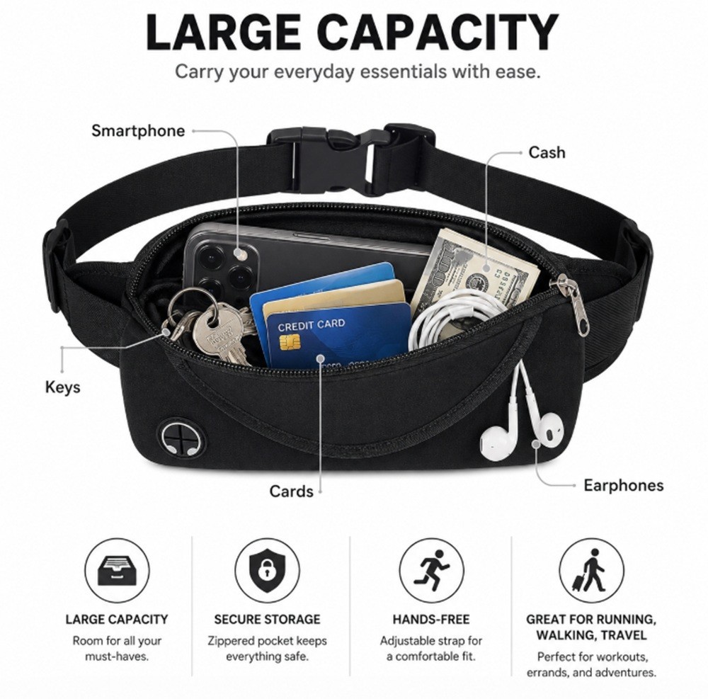 Adjustable Running Belt Water Resistant Waist Pack Fanny Bag Men Women Phone