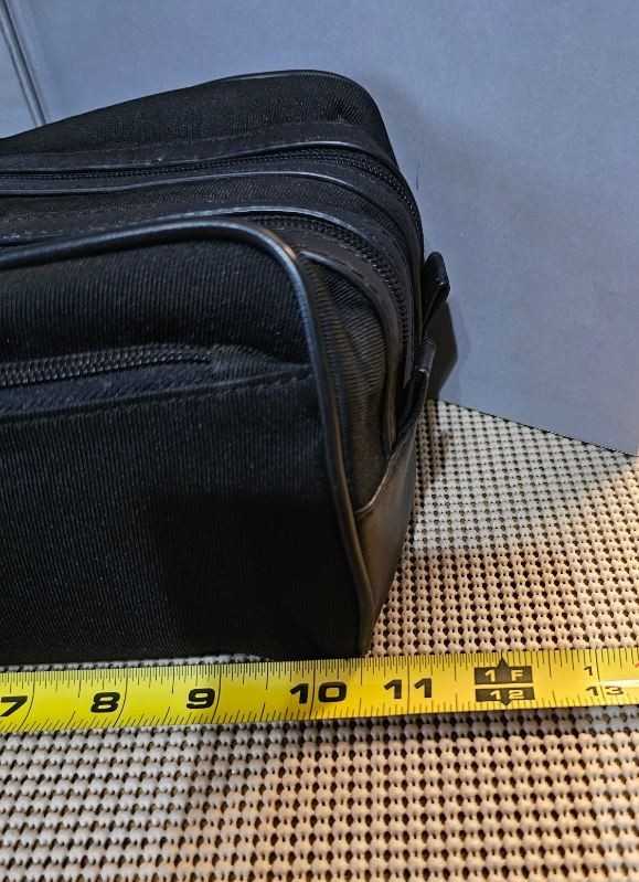 Kenneth Cole Reaction Black Canvas Faux Leather Travel Toiletry Bag. 12×6.5×4.5″