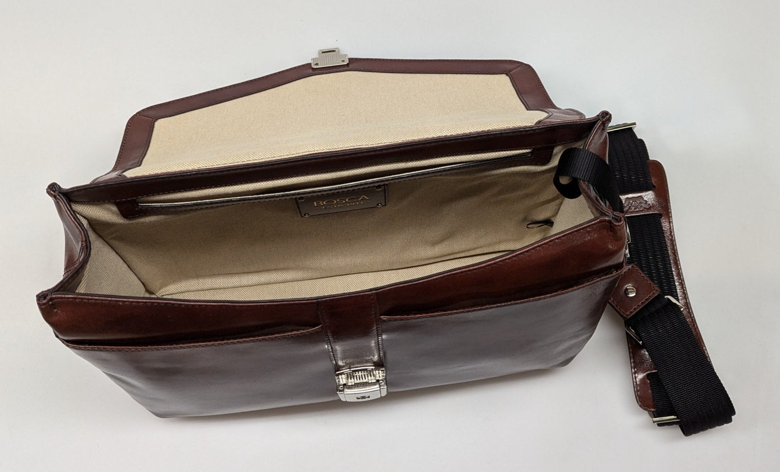 Bosca Old Leather Dark Brown Flapover Single Gusset Briefcase #815-58