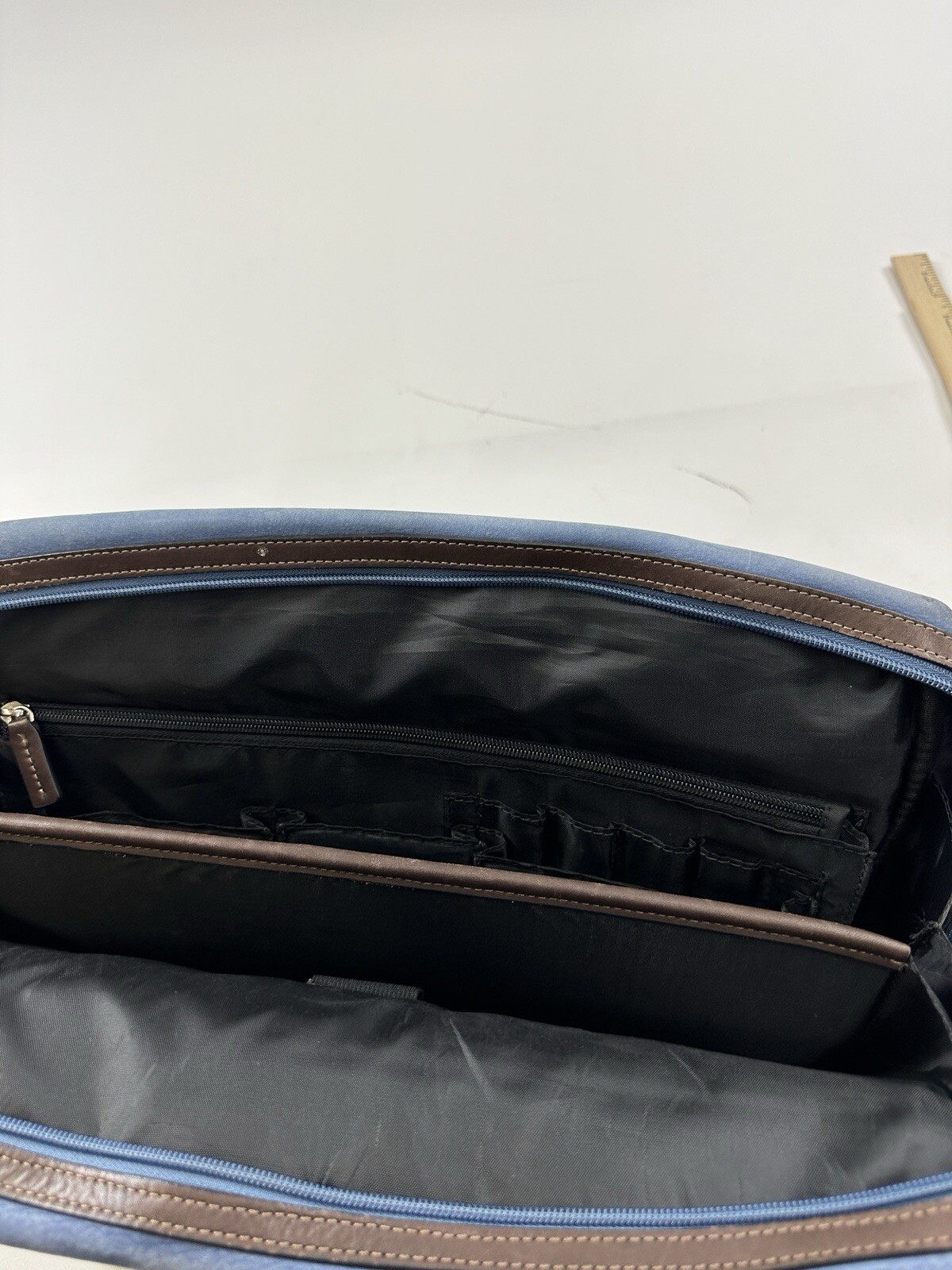 Jack Georges Briefcase Laptop Messenger Bag Blue Leather Missing Strap