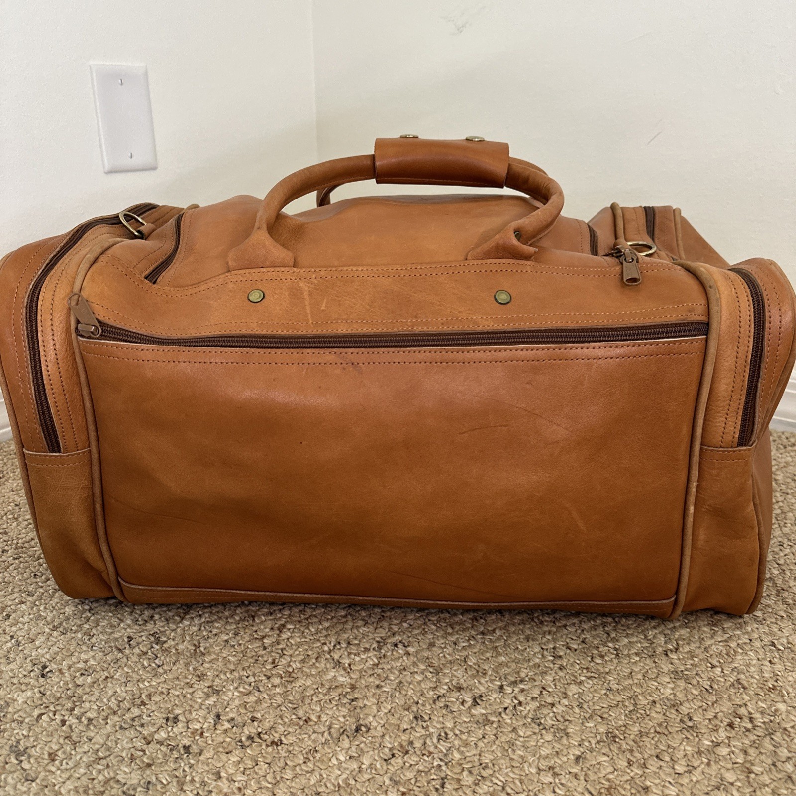 Vintage Orvis Leather Duffle Bag Multiple Pockets Customizable Made in USA