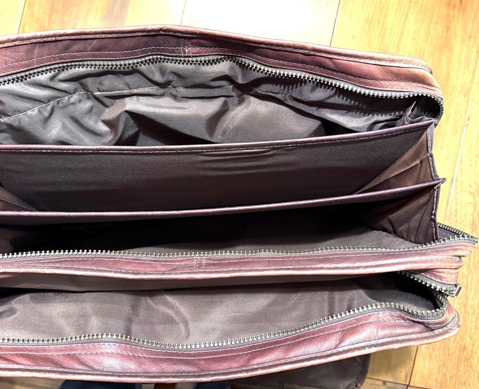 Vintage Leather Briefcase, Maroon Reddish-Brown, Columbia, Many Compartments