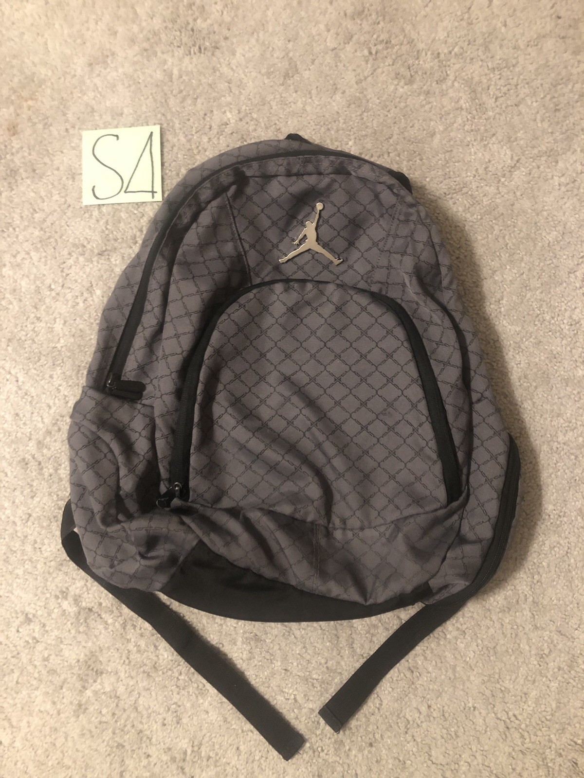 Vintage Jumpman Backpack Air Jordan Full Zip Gray Black With Metal Logo
