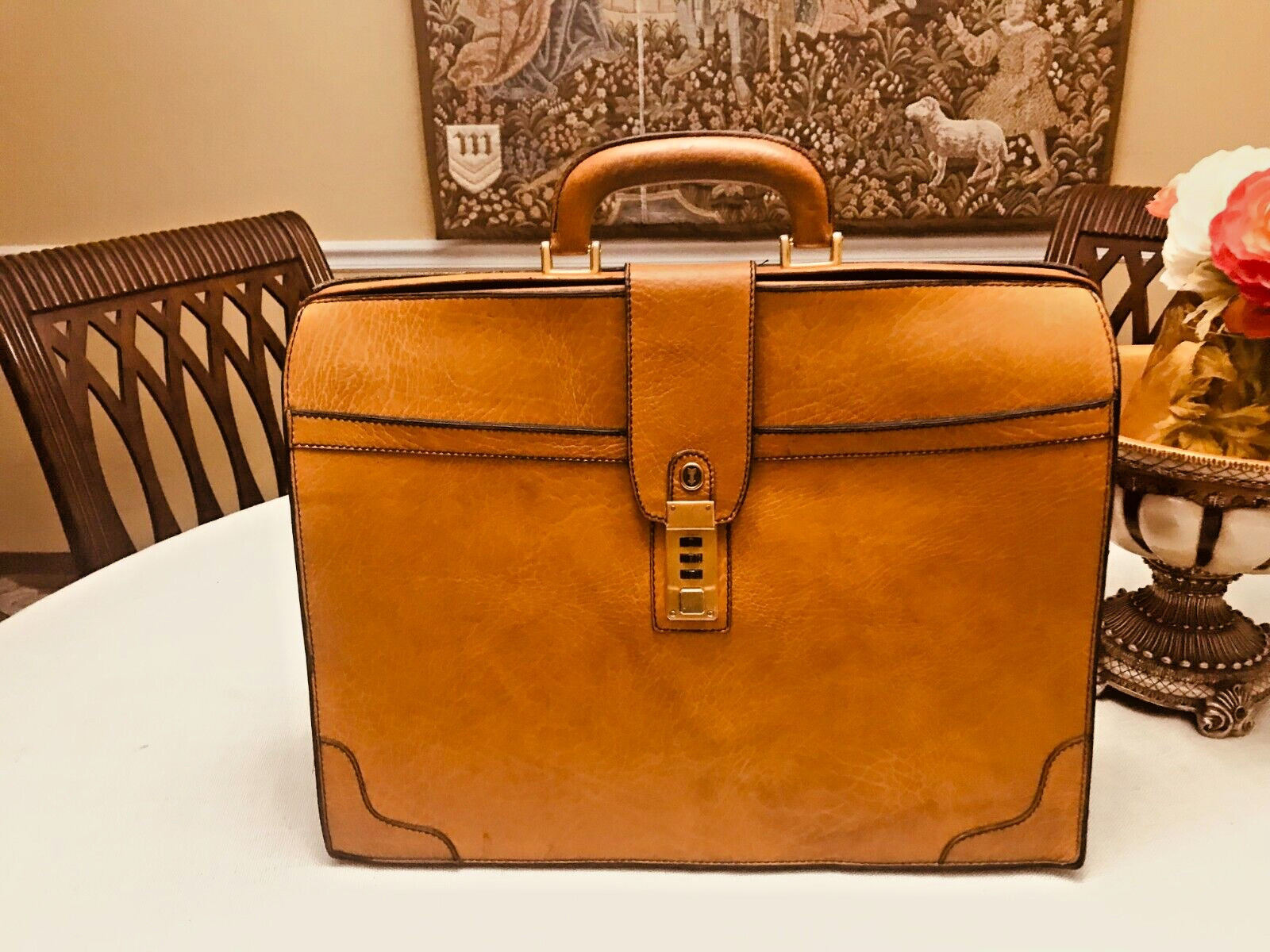 GOLDPFEIL “CARACCIOLA” Tan Leather Briefcase / Lawyer Bag – W. GERMANY