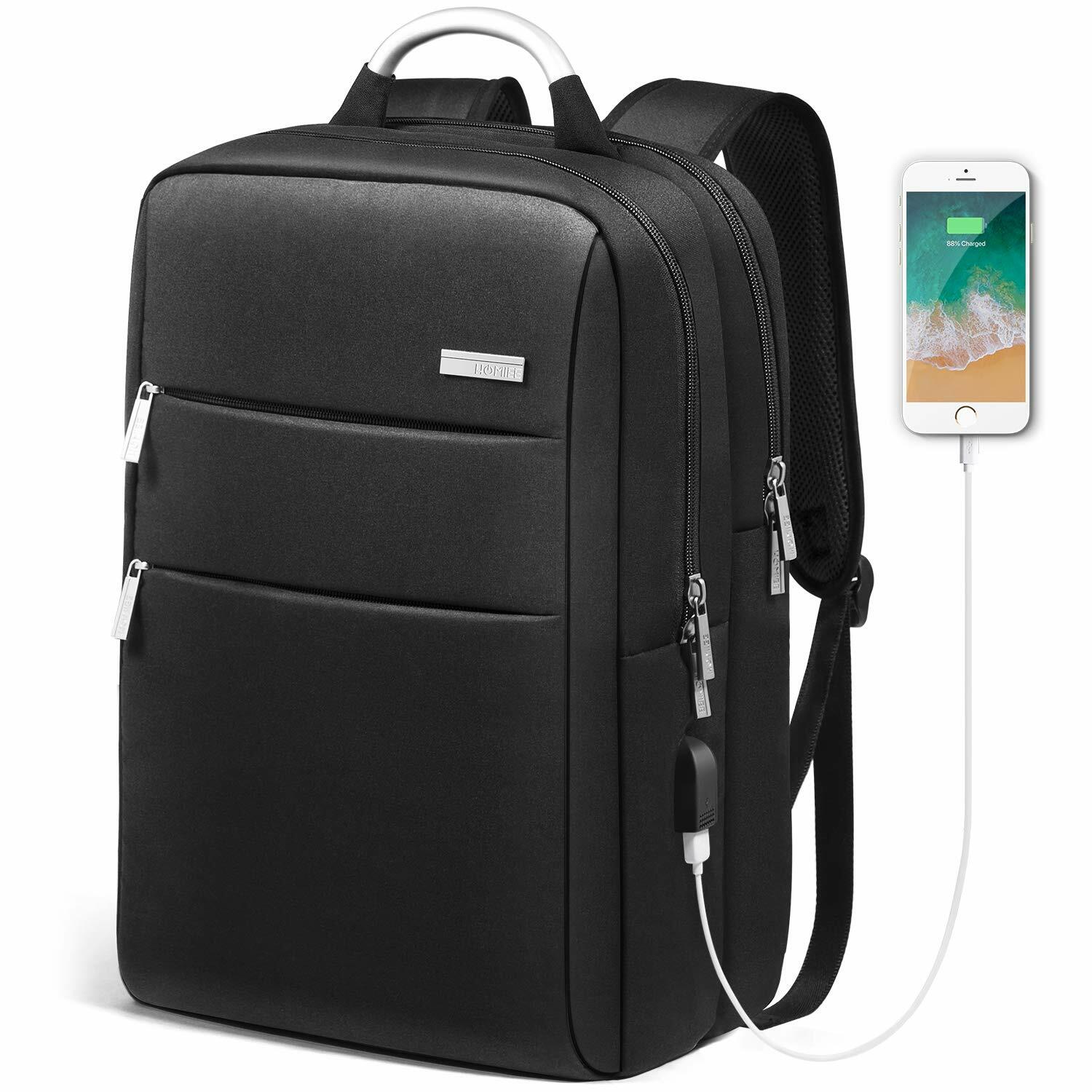 HOMIEE Sac à dos pour ordinateur portable, étanche et antivol avec port, noir