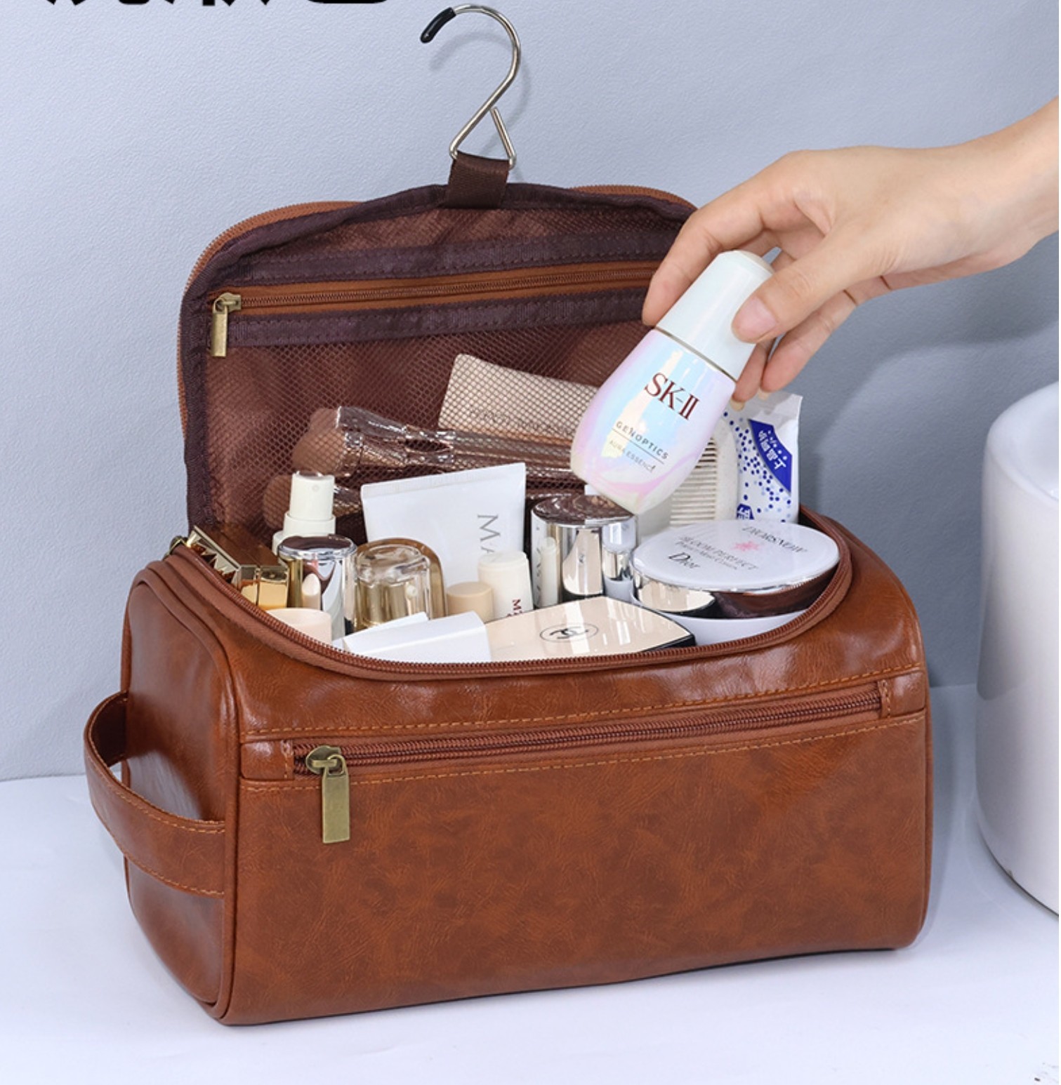 Leather Toiletry Bag for Men Women Dopp Kit Mens Hanging Toiletry Bag Travel