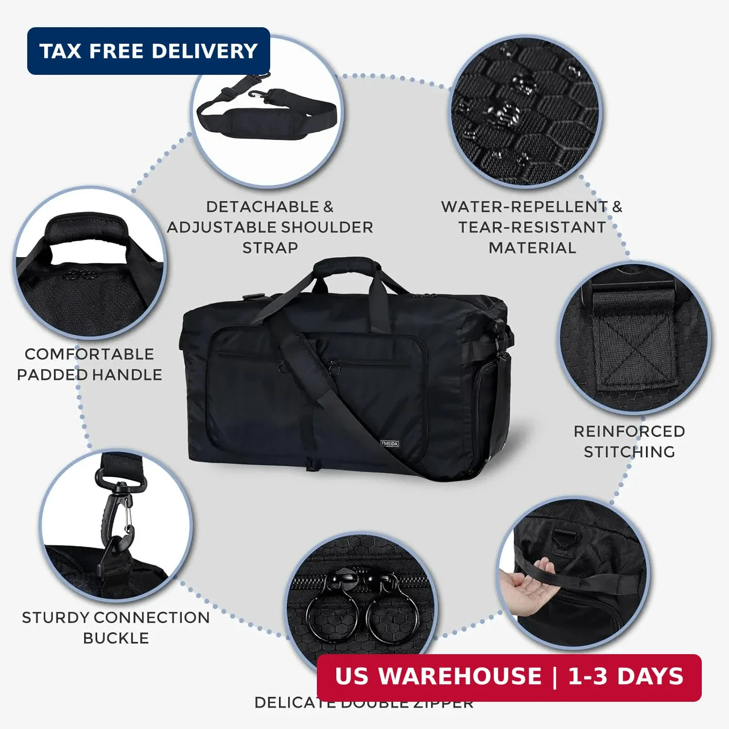 Fmeida 65L Duffle Bag with Shoes Compartment, Foldable Travel Duffel Bags for Me