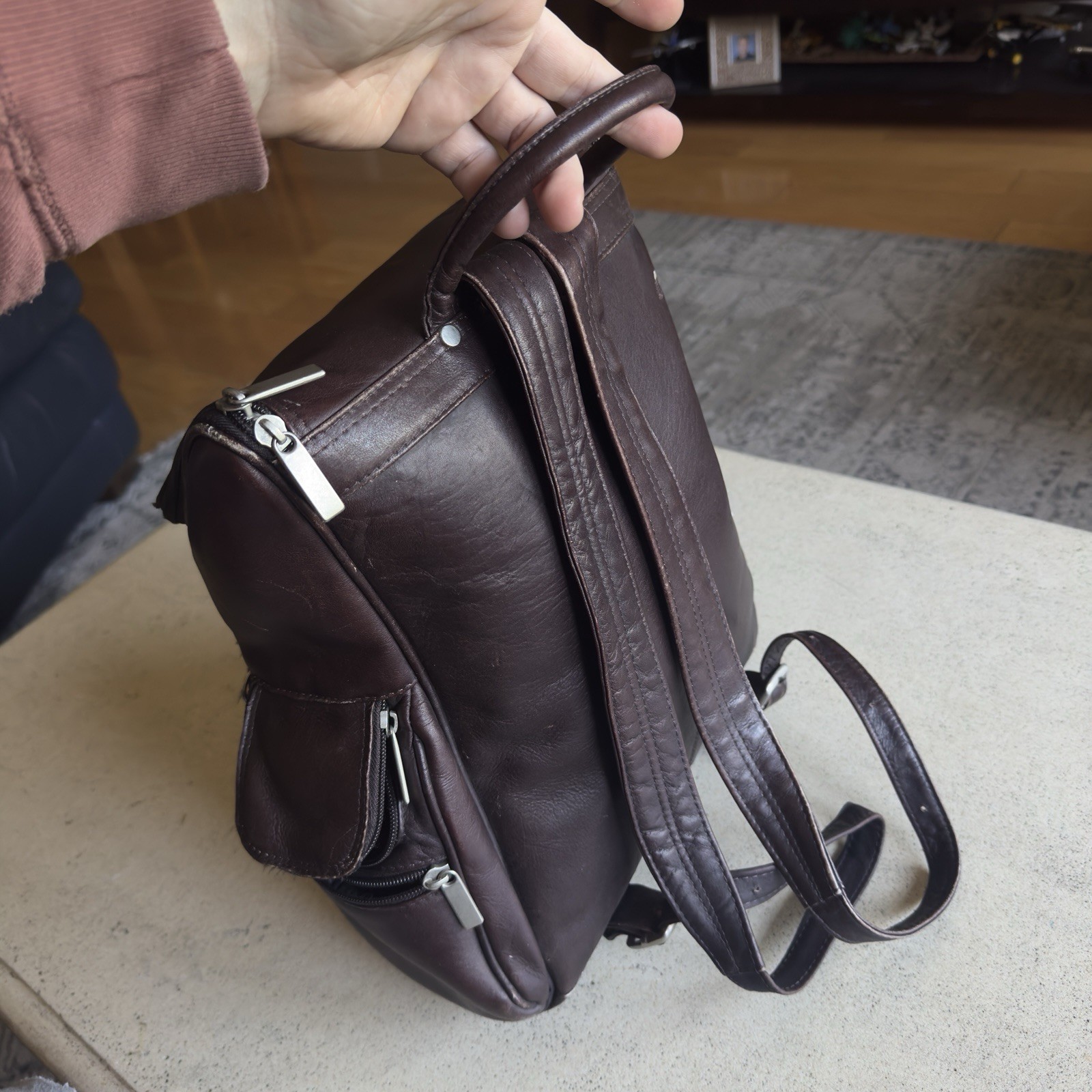WILSONS LEATHER Chocolate Brown Zippered Backpack Adjustable Straps Y2K
