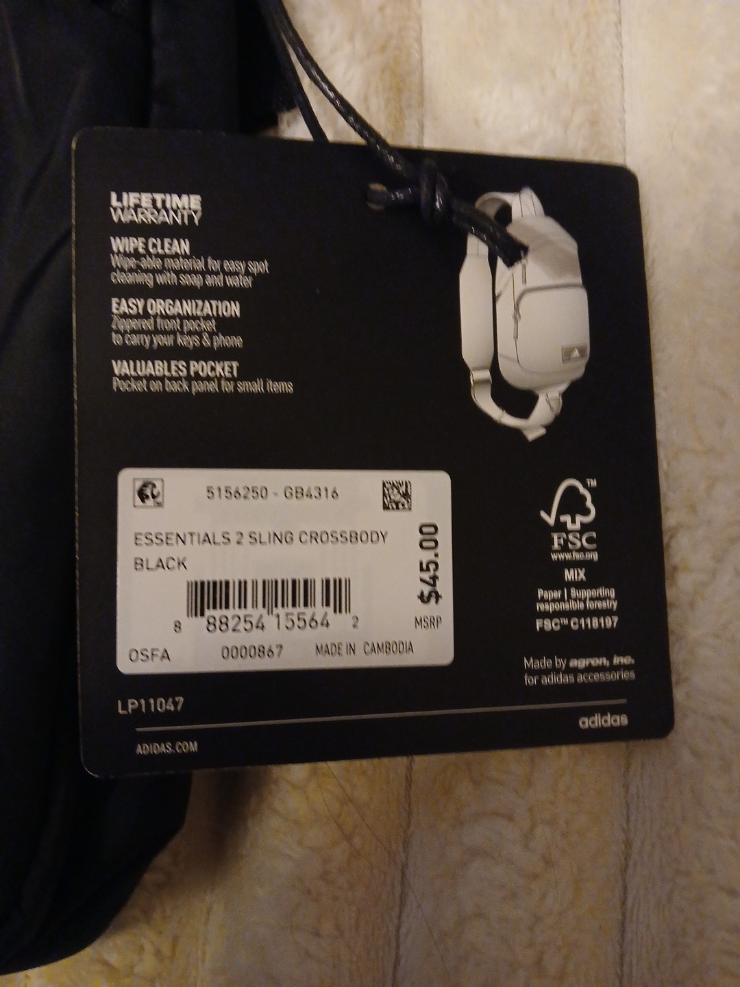 Adidas Essentials 2 Sling Bag Black Crossbody Backpack Brand New With Tags!