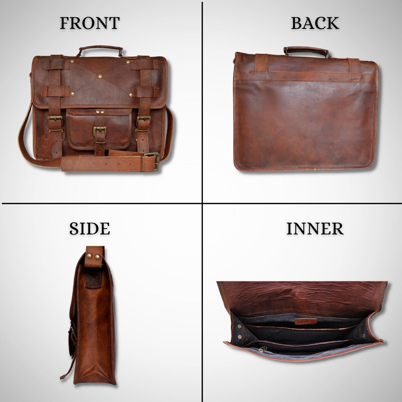 Men’s Laptop Briefcase Genuine Leather Messenger Bag Brown Shoulder Handbag 15″