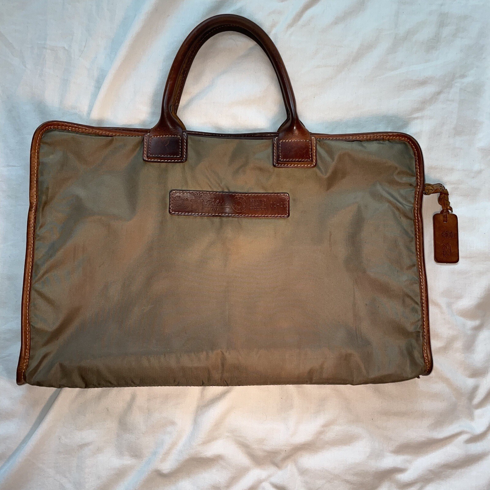 Felisi Business Bag Briefcase Nylon/Leather Made in Italy Olive Drab Green