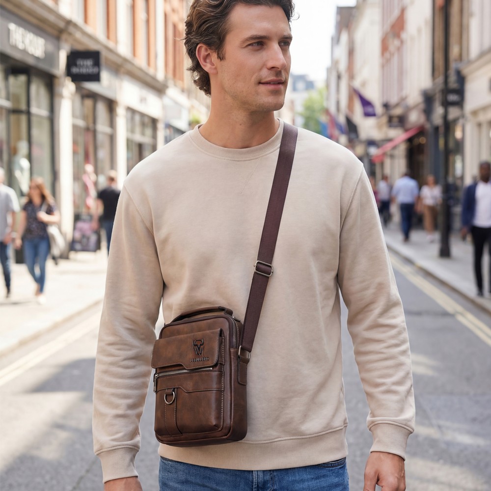Men’s Handbag Business Shoulder Bag Leather Briefcase Crossbody Casual Fashion