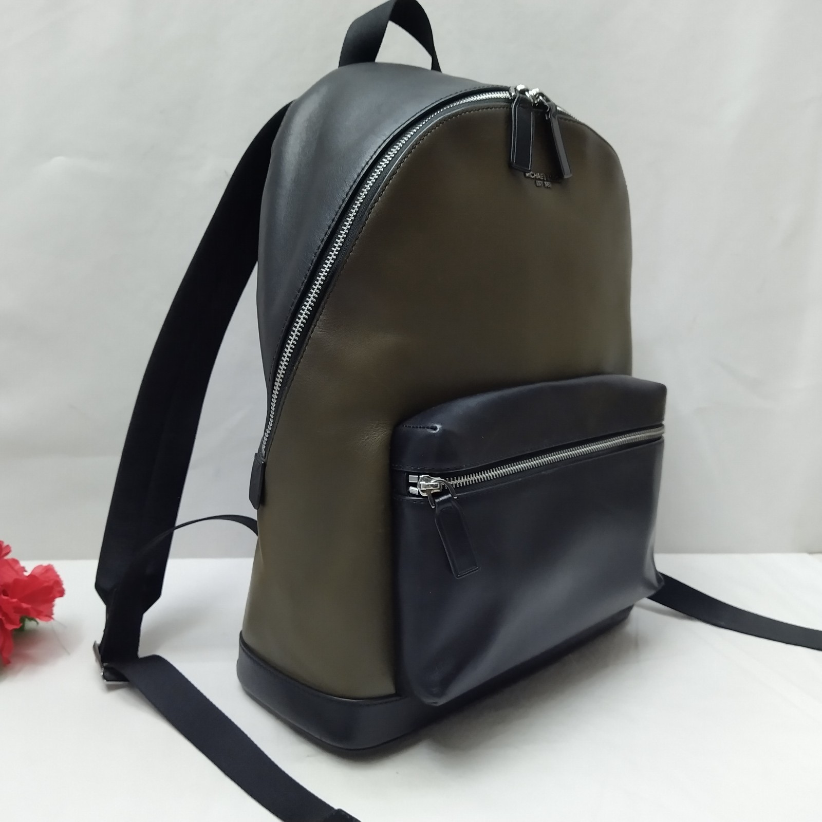 Michael Kors Olive Green Leather Zipper Closure Top Handle Backpack
