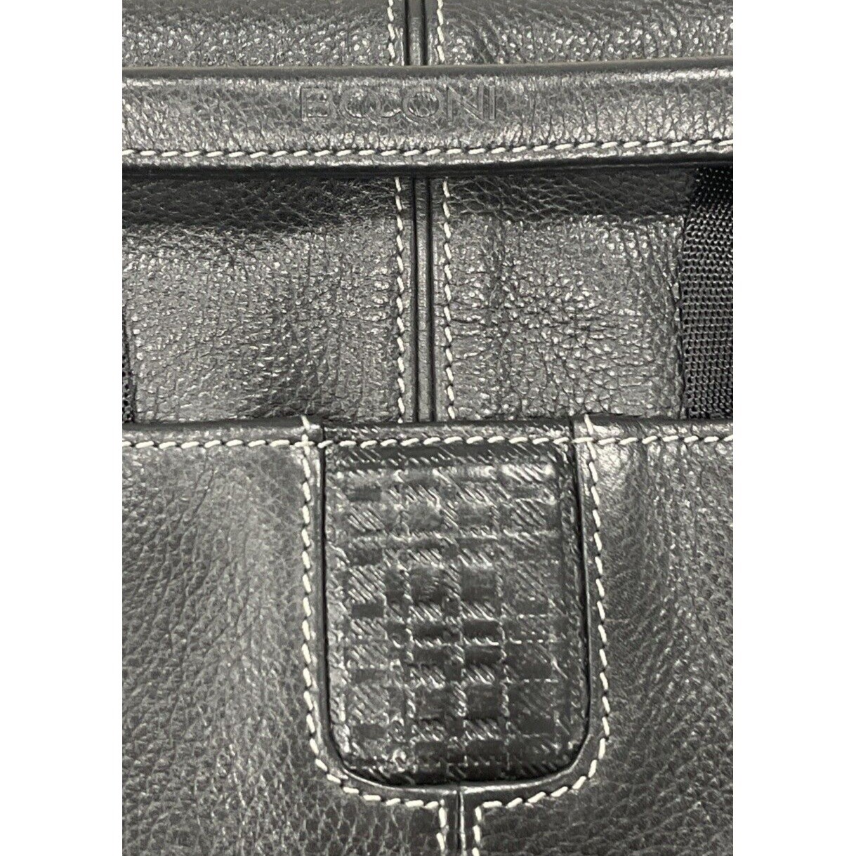 BOCONI Black Tumbled Leather Briefcase Padded Attaché Case RFID Protection