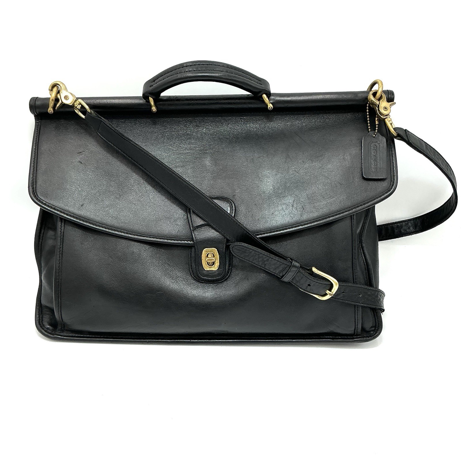 Vintage 1999 Coach Beekman Briefcase Laptop Bag Black Leather w/Strap #5266
