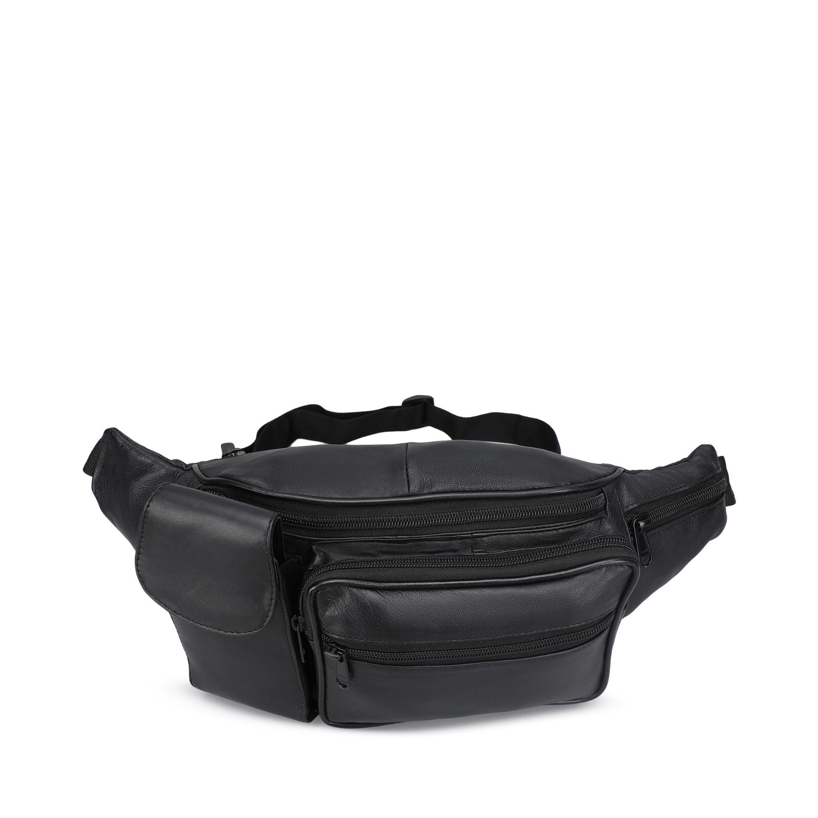 Black Genuine Leather Fanny Pack Phone Hip Waist Bag Travel Sport Holder