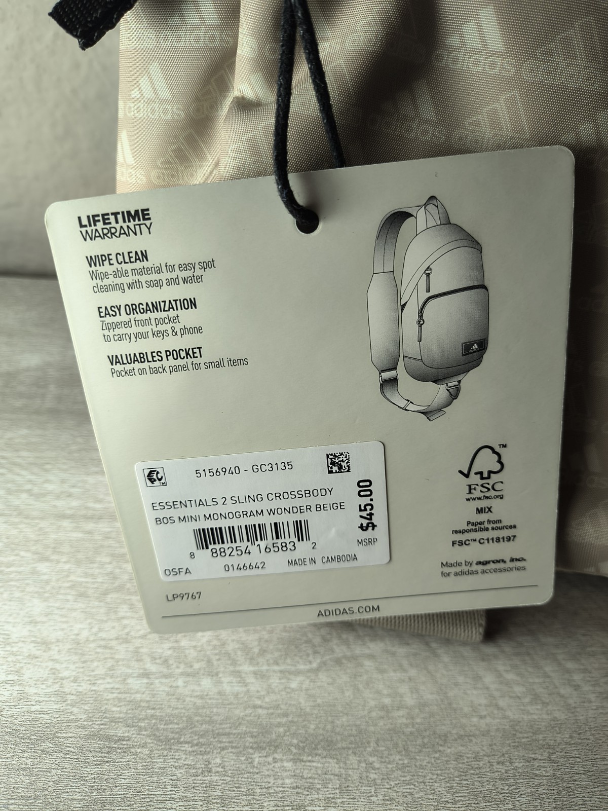 Adidas / ESSENTIALS 2 SLING CROSSBODY Bag / Mini Monogram Wonder / GC3135